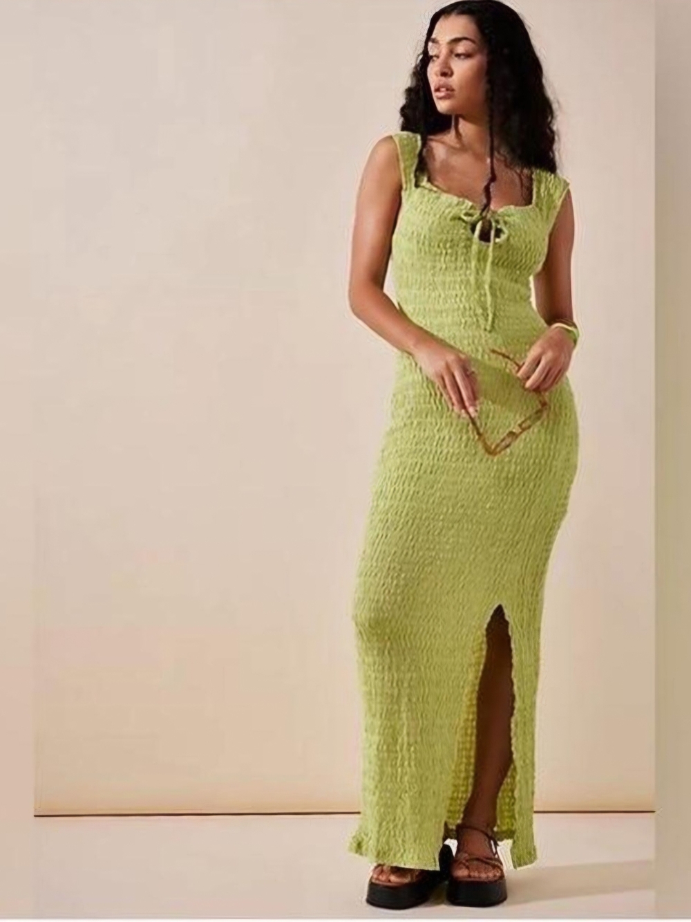Free People Elani Maxi Knit Dress In Lime Green